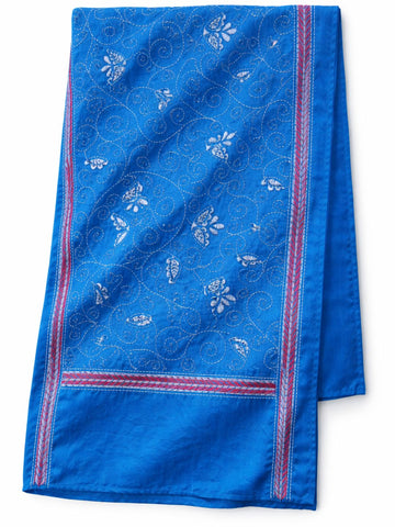 Blue white Floral Kantha Stitch Cotton Stole