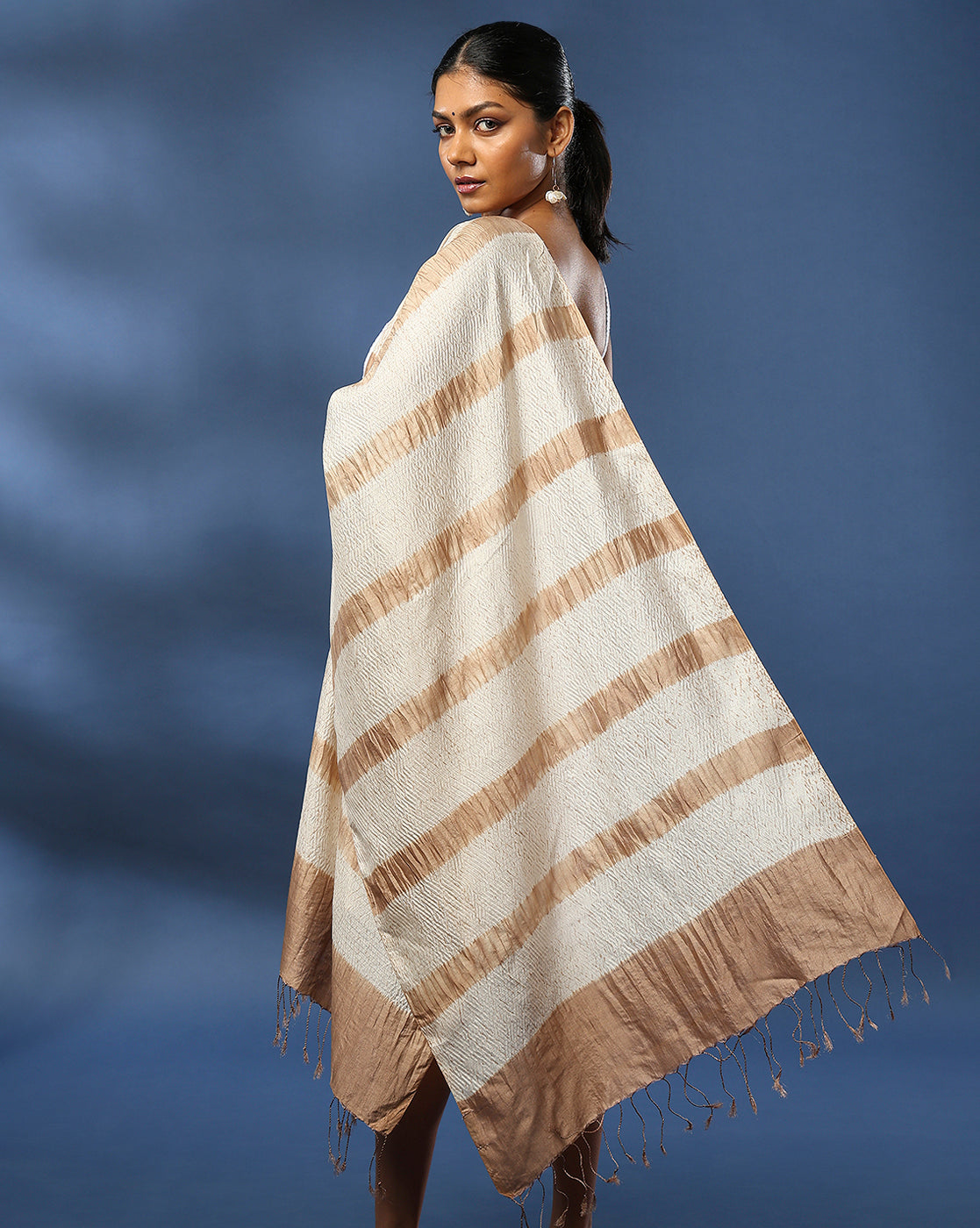 Ivory Beige Hand Woven Pure Silk Shibori Stole