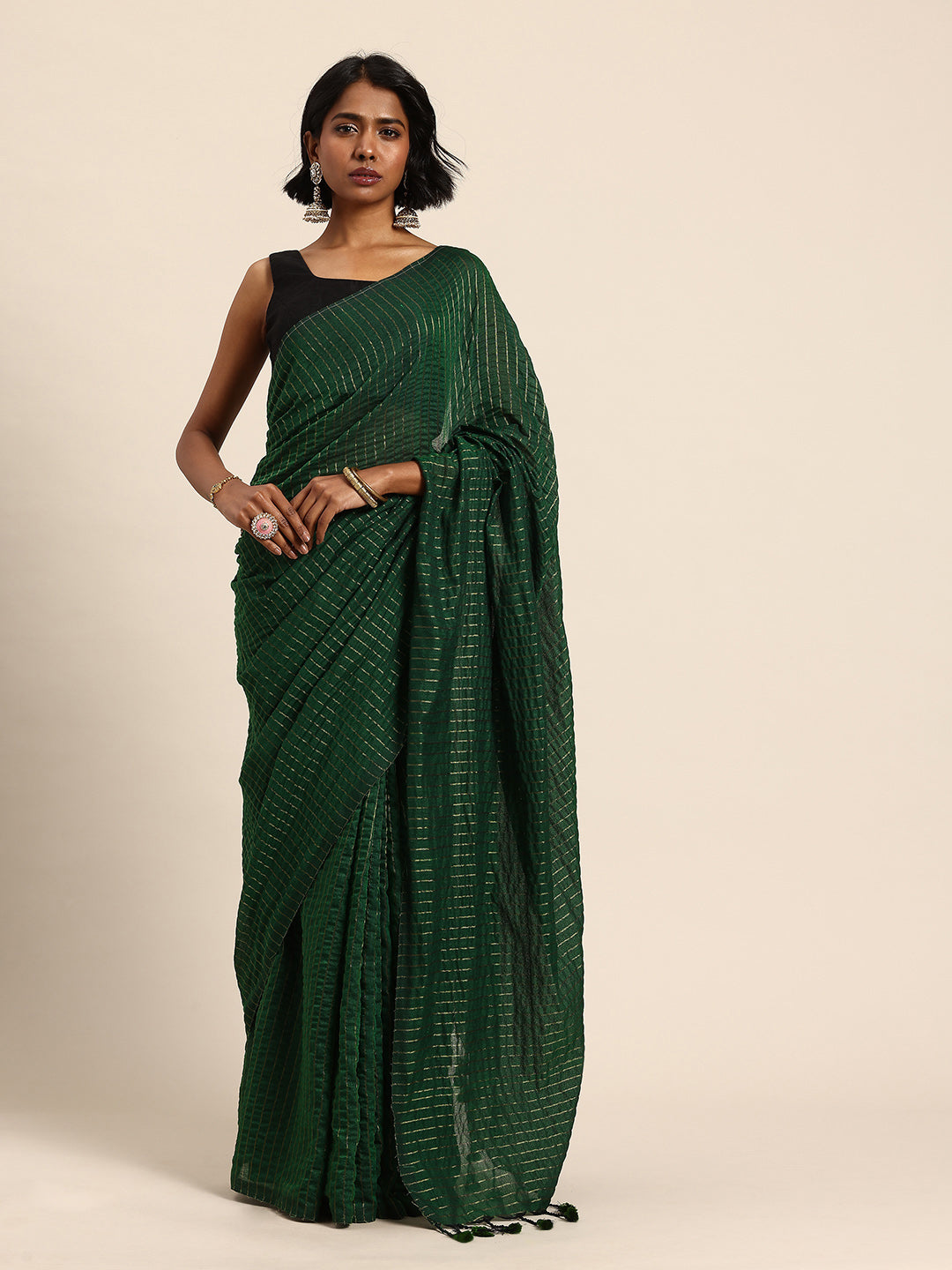 ArtEastri Green Pure Cotton Saree With Blouse Piece