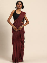 ArtEastri Maroon Solid Cotton Saree with Blouse piece