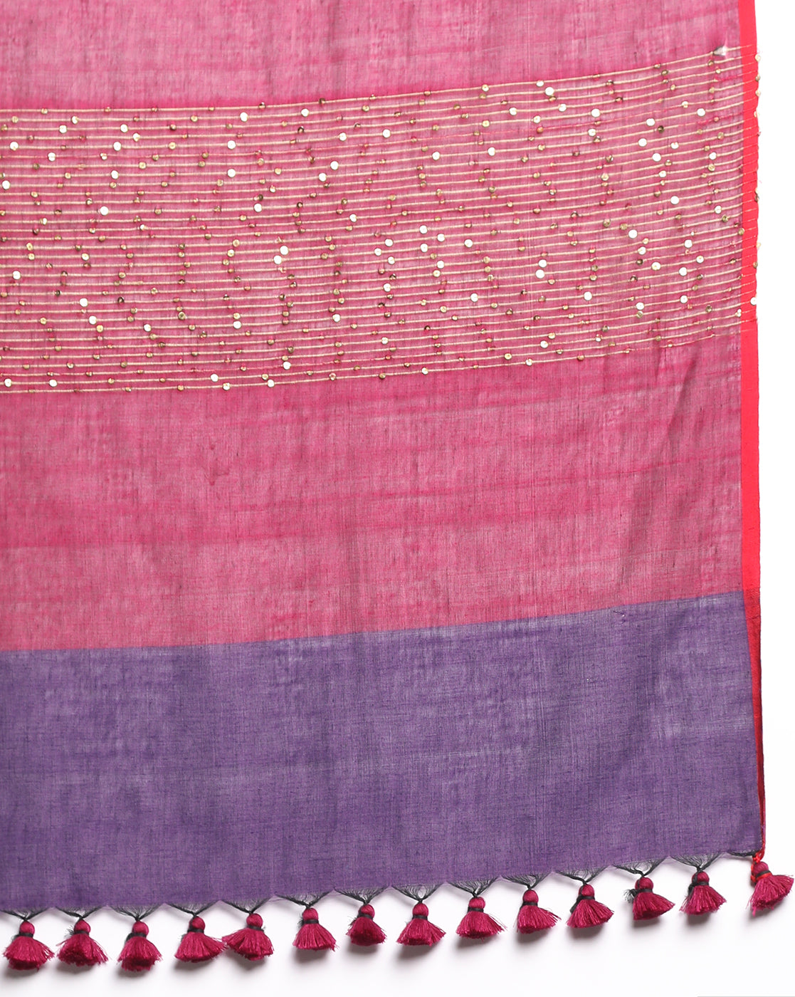 Purple, Magenta Colourblock Sequins Handloom Cotton Dupatta