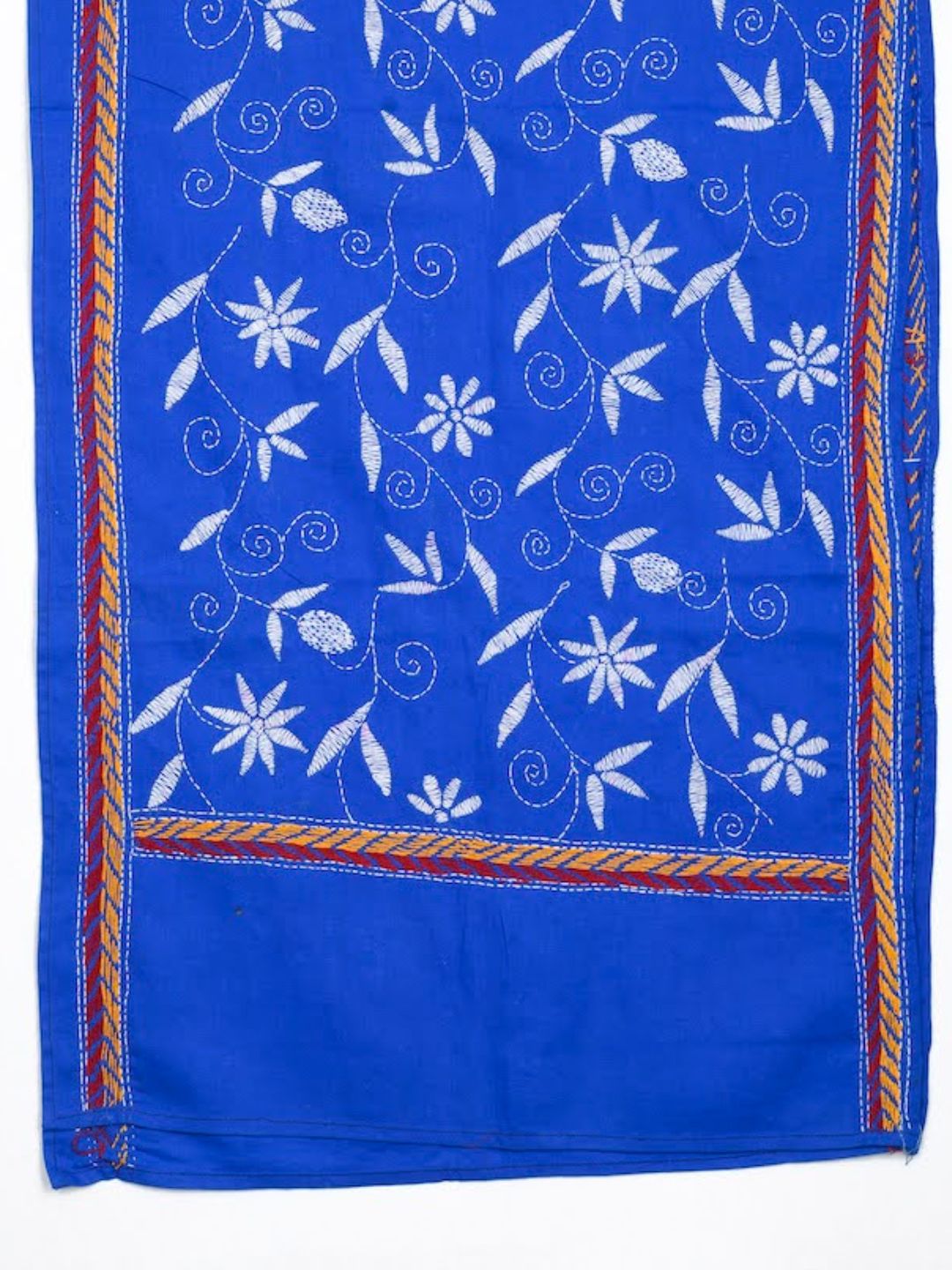 Blue White floral Cotton Kantha Stole