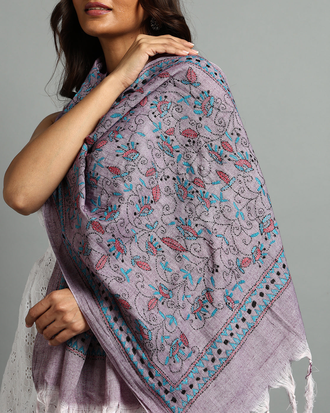 Lavender Khesh Kantha Cotton Stole