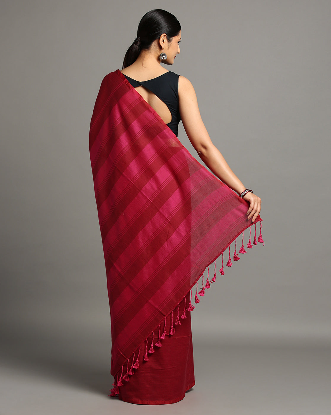 ArtEastri Maroon Magenta Solid Cotton Saree with Blouse piece