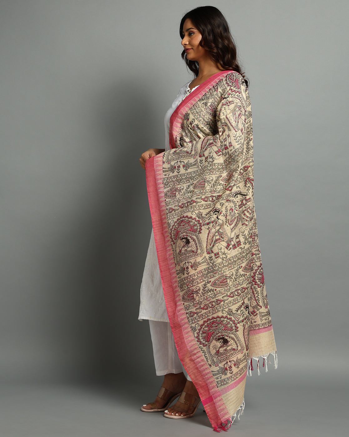 Pure Cotton Madhubani Print Dupatta- Krishna Palki