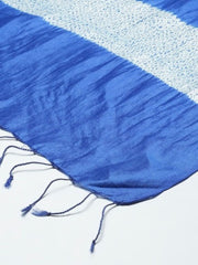 Electric Blue Striped Shibori  Silk Stole