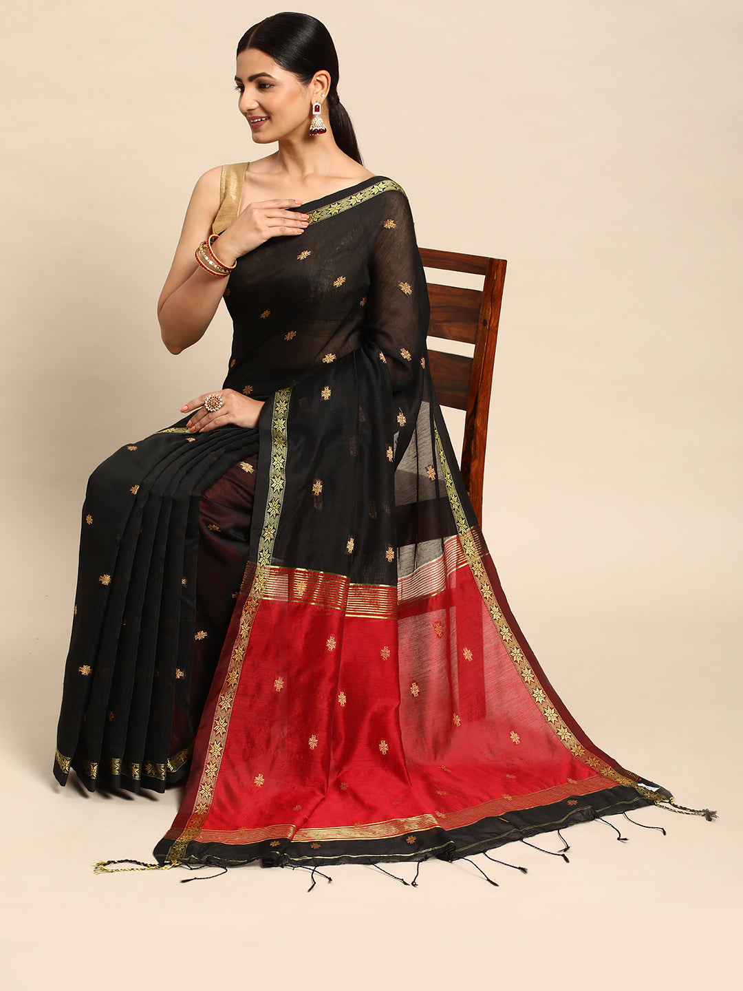 Zari Buti Silk Cotton Saree with blouse piece