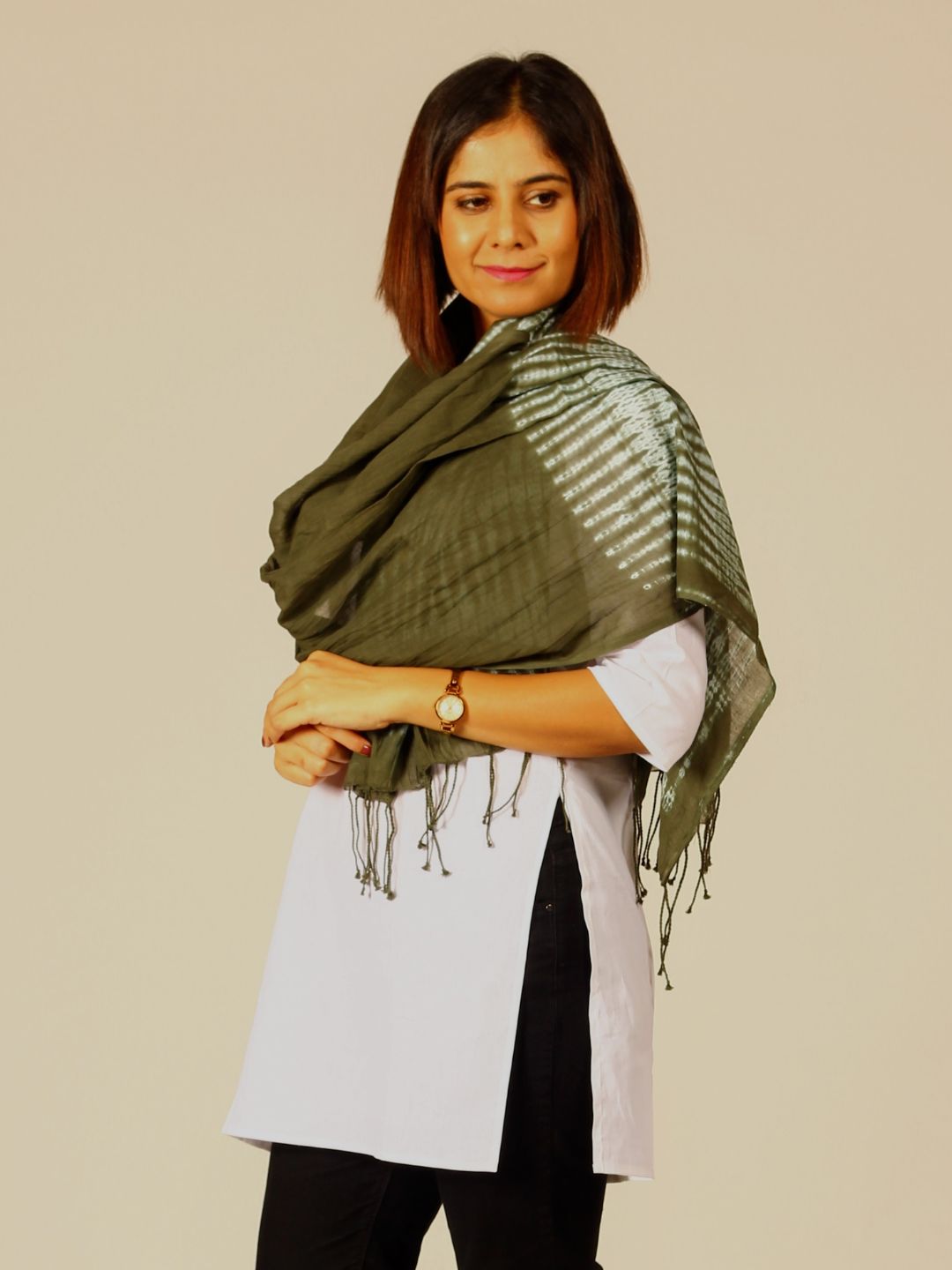 Hand Woven Shibori Cotton  Stole