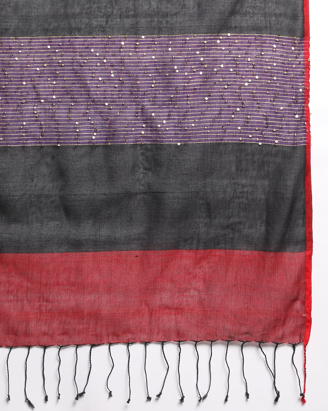 Red Black Colourblock Handloom Cotton Sequins Dupatta