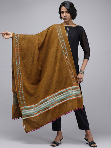Brown Kantha Stitch Cotton Dupatta
