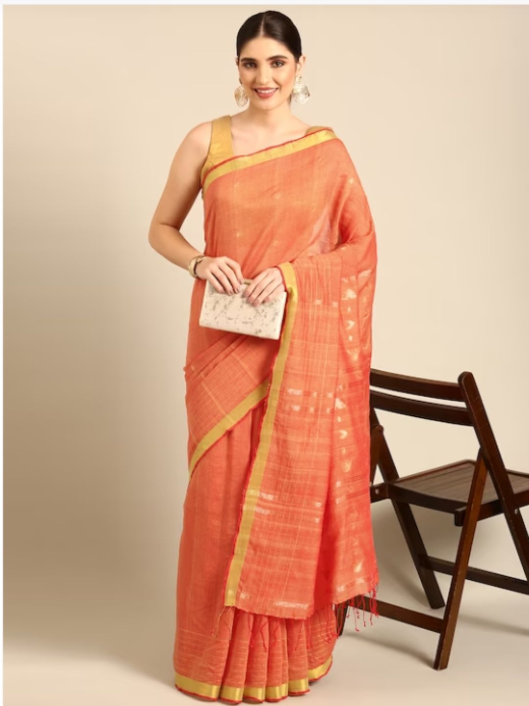 Handloom Zari buti Jamdani Cotton Saree