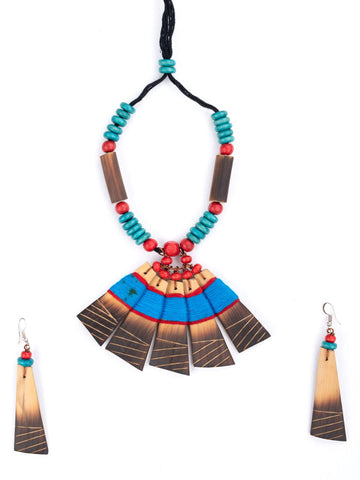 Handmade Sky Blue Red Bamboo Tribal Jewellery Set