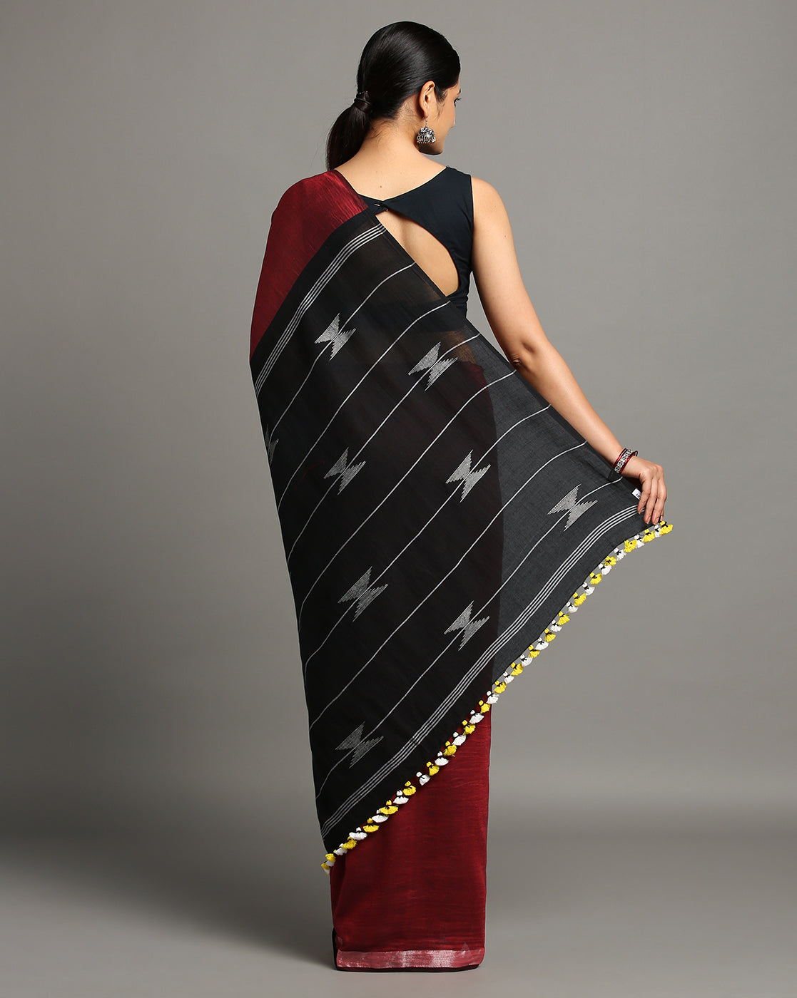 ArtEastri Black Maroon Cotton Handloom Saree