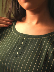 Bottle Green Kantha Cotton Kurta