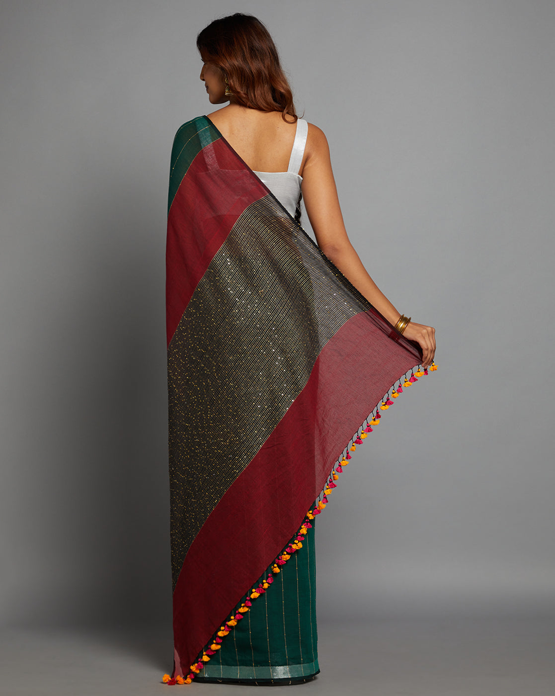 Green Sequins Cotton Handloom Saree