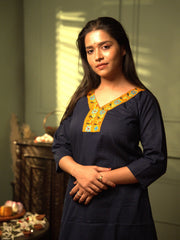 Dark Blue Kantha Cotton Kurta