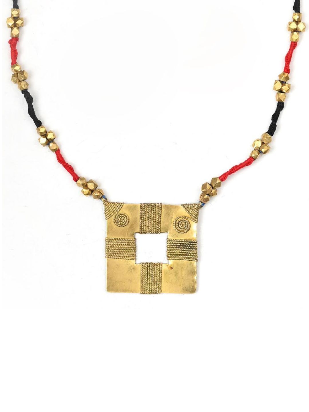 Brass Black Red Square Tribal Jewellery Set