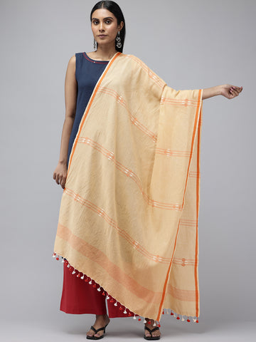 Beige Orange Mul Cotton Jamdani Dupatta