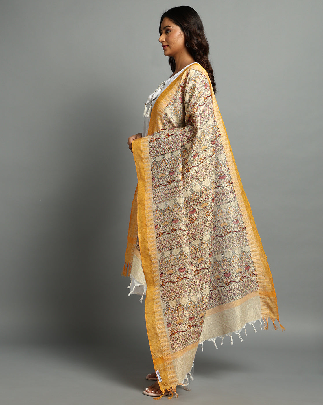 Pure Cotton Madhubani Print Dupatta- Matka Design