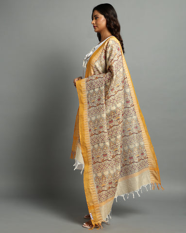Pure Cotton Madhubani Print Dupatta- Matka Design