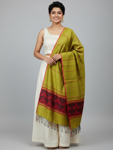 Handloom Lime Green Red Blended Silk Dupatta