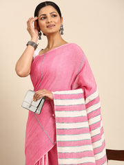 Pink Handcrafted Khesh Weave Pure Cotton saree