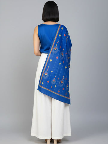 Blue Peacock feather Cotton Kantha Stole