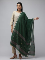 Bottle Green Mul cotton Jamdani Dupatta