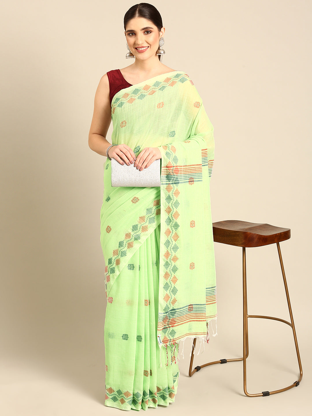 Green Soft Handcrafted Woven Jamdani Cotton Saree