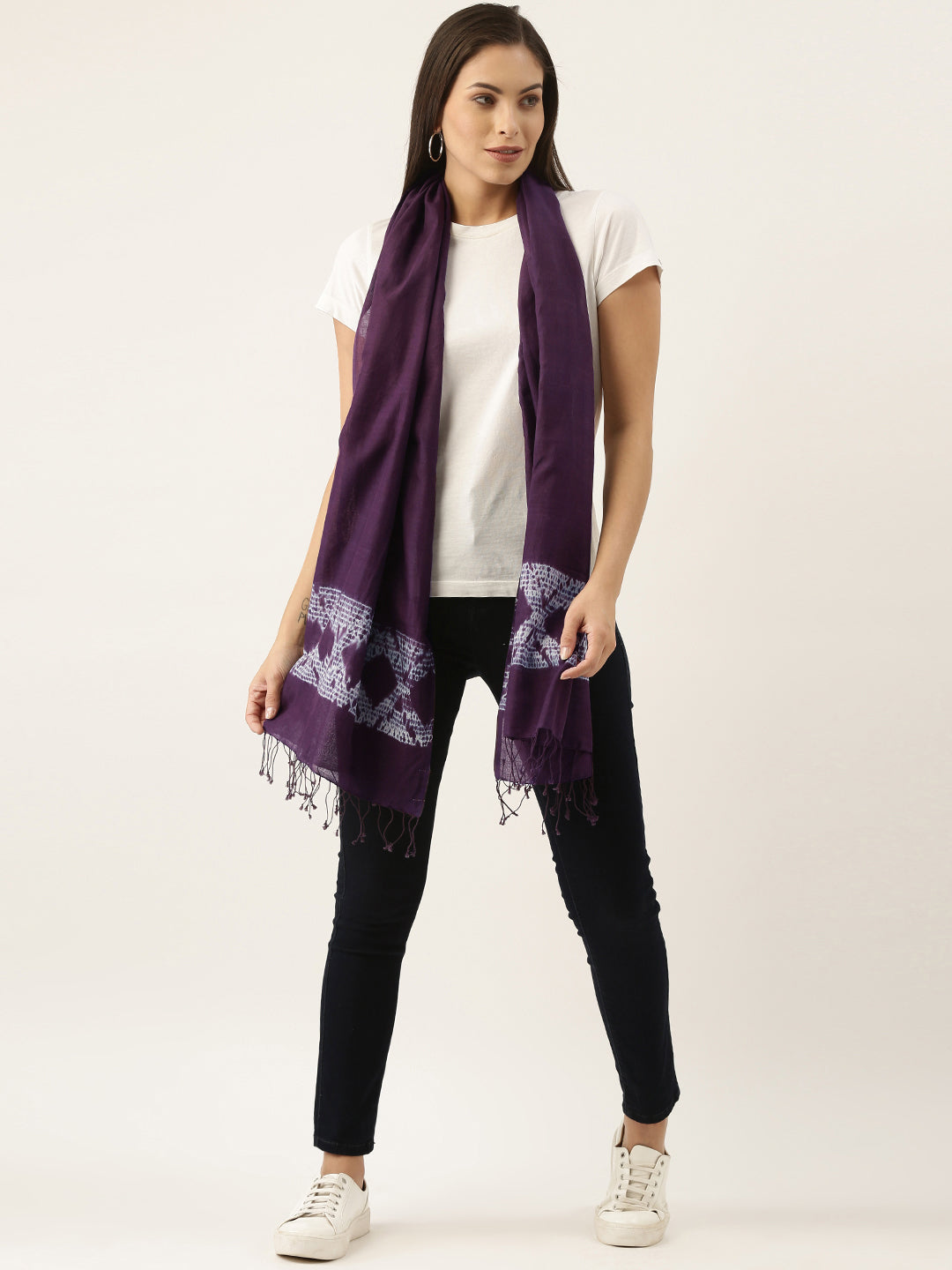 Purple Woven Shibori Handloom Mul Cotton Stole