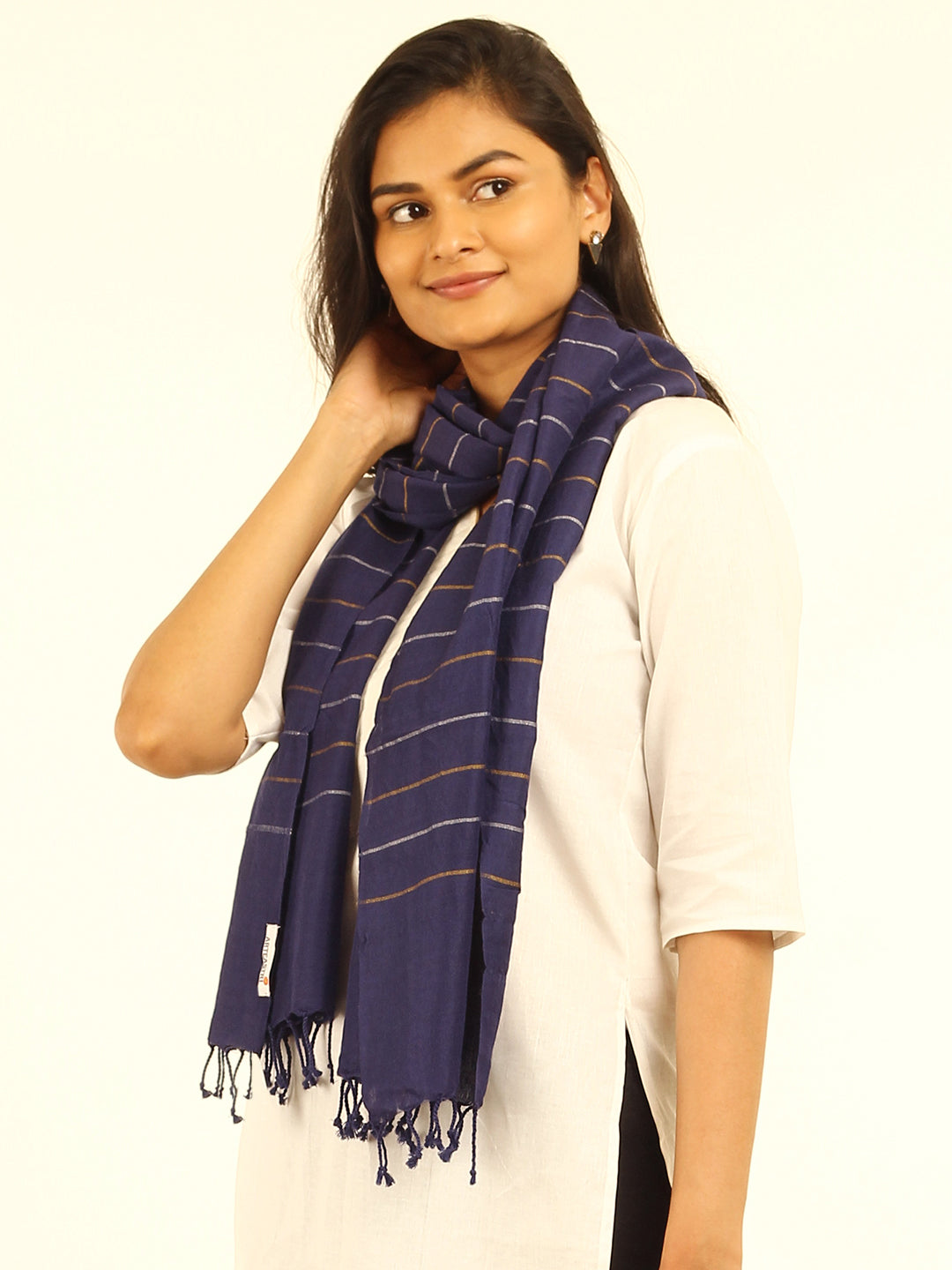 Navy Striped Cotton Wool Stole