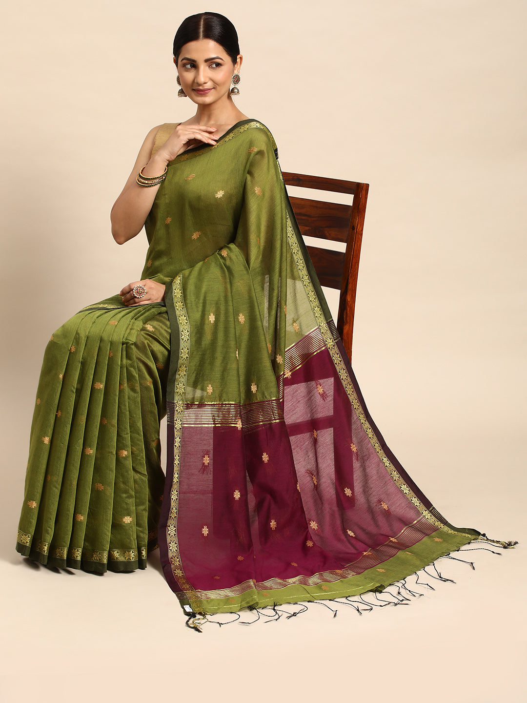 Zari Buti Silk Cotton Saree with blouse piece