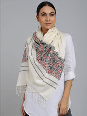 Cream Red Eri Silk Stole