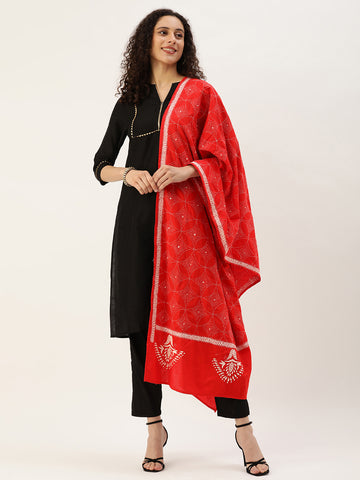 Red Cream Kantha Cotton Dupatta