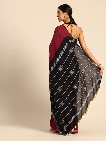 ArtEastri Black Maroon Cotton Handloom Saree