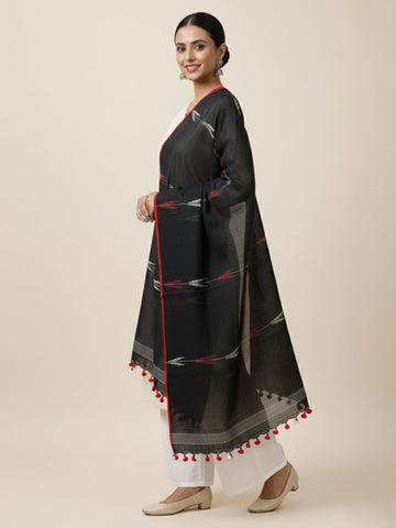 Black Cotton Handloom Jamdani Dupatta