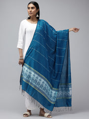 Blue White elephant Motif Cotton Baluchari dupatta Handloom