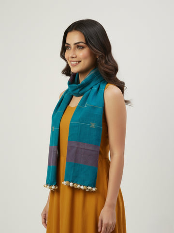 Blue handloom Cotton Jamdani Stole