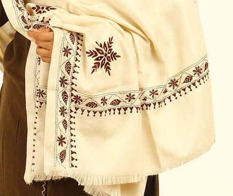Cream Kantha Wool Shawl
