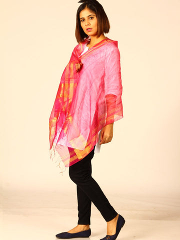 Pink Silk Linen Stole with Fringes