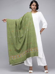 Olive Green Kantha Stitch Cotton Dupatta