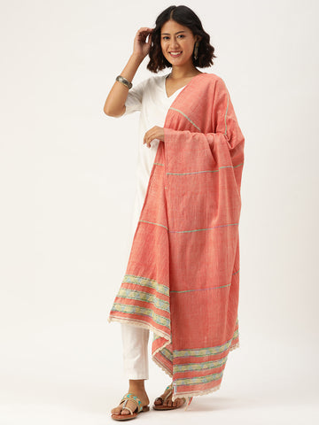 Peach Khesh Kantha Cotton dupatta