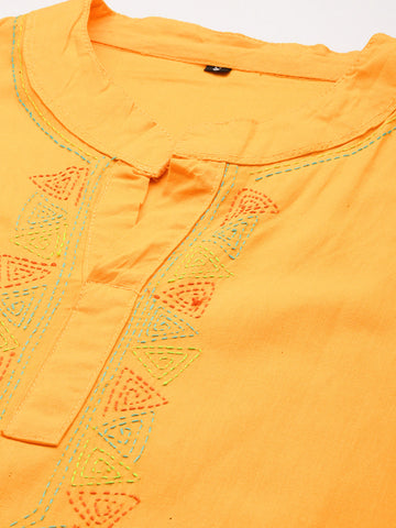 Yellow Kantha Cotton Kurta