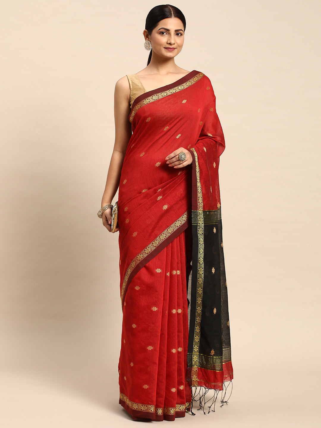 Zari Buti Silk Cotton Saree with blouse piece