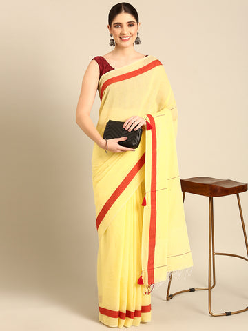 Handloom Solid Cotton Saree with Blouse Piece