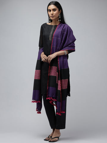 Purple & Magenta Cotton Handloom Sequins Dupatta