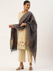 Grey Handwoven Silk Cotton Zari Dupatta