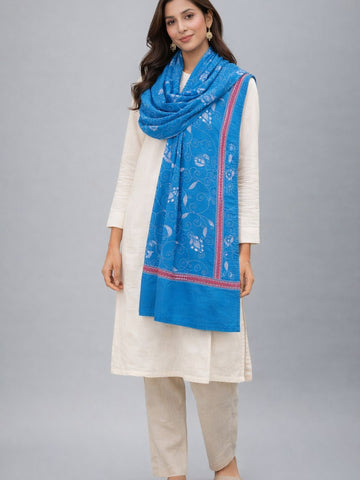 Blue Pink Cotton Kantha Stole