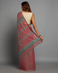 Pink Green Jamdani Cotton Saree