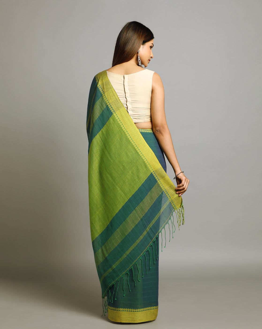 Teal Green Jacquard Cotton Saree